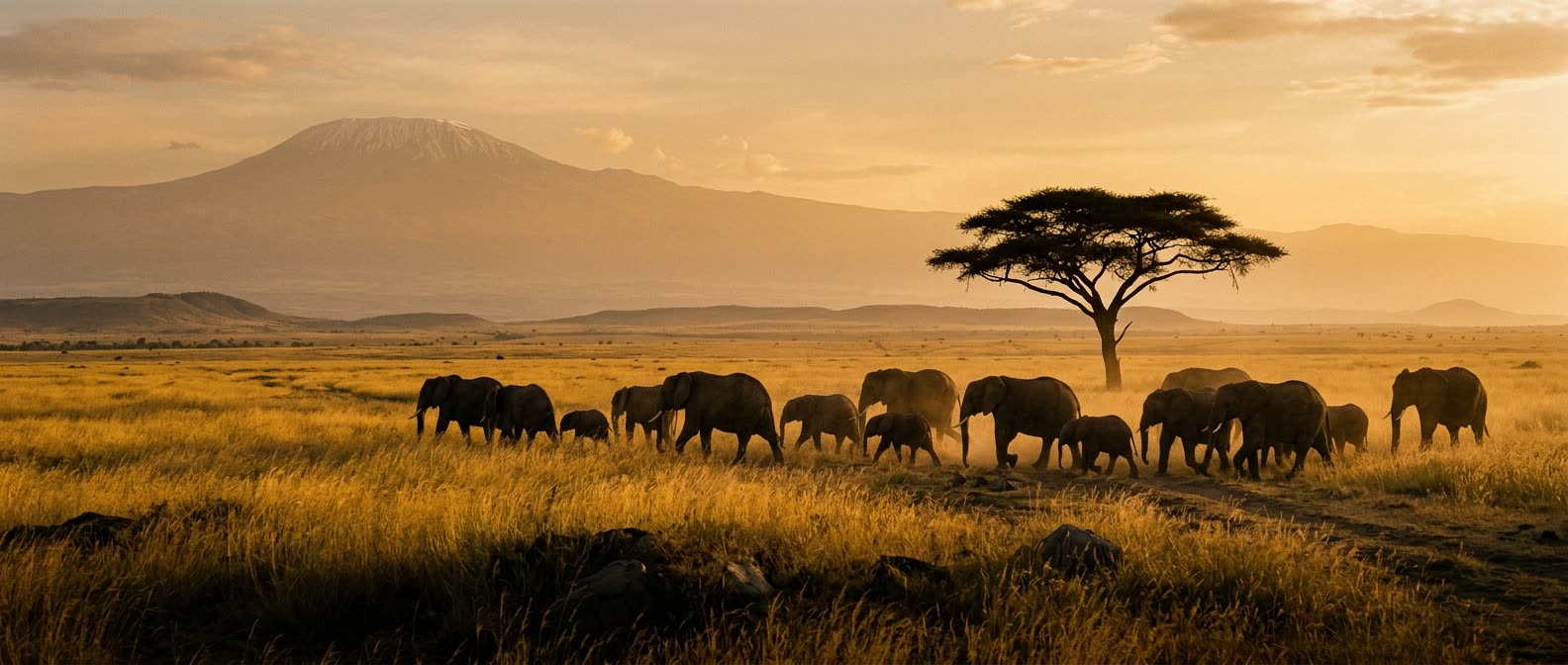 Uitzicht over een meer en heuvels in Noord-Tanzania bij zonsopgang